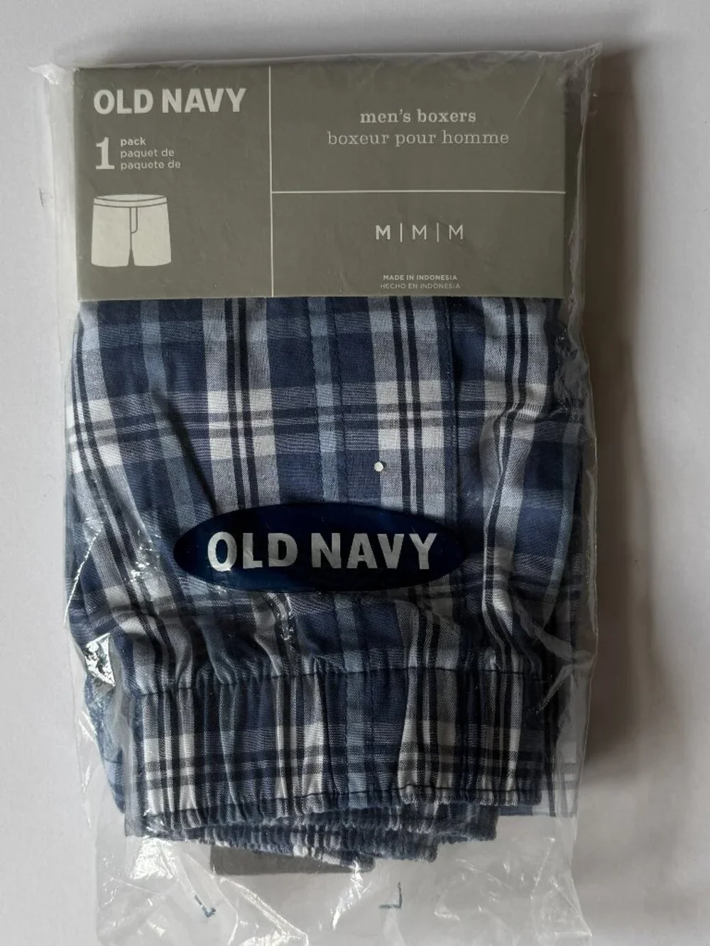 OLD NAVY Bundle 6-Piece Men's M Boxers 100% COTTON Woven Blue & Grey Plaids NEW